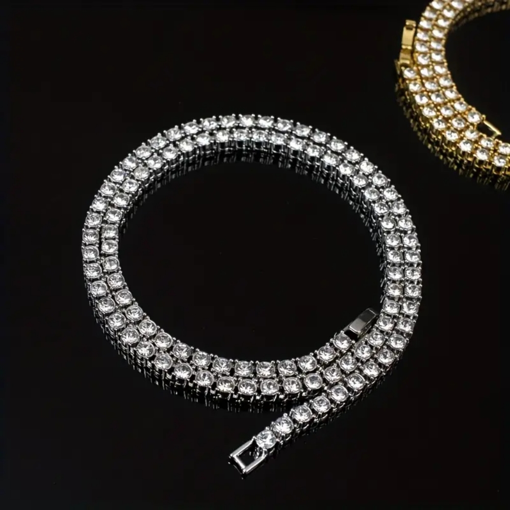 18K White Gold Sterling Silver 4mm Diamond Cut Iced Out Tennis Chain 18"